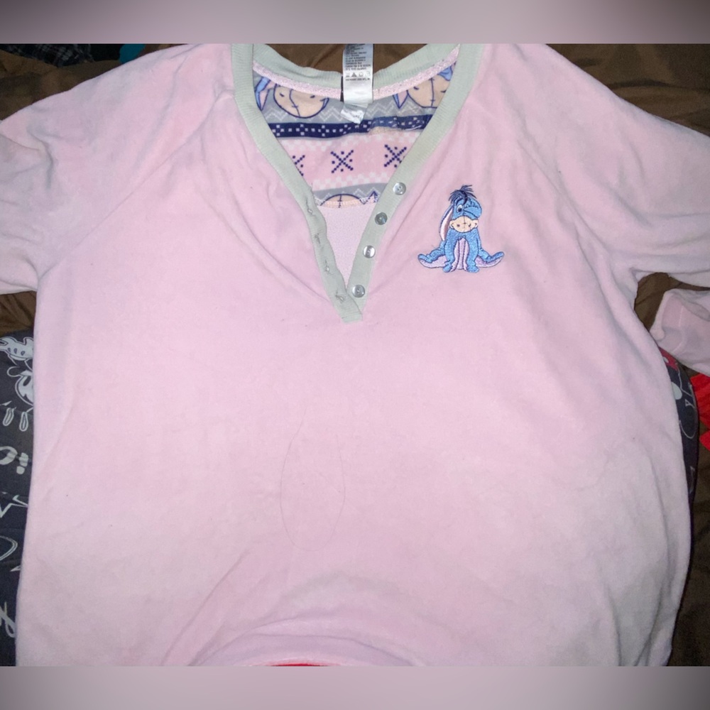 Disney Pink Pajama Top with Eeyore Embroidery